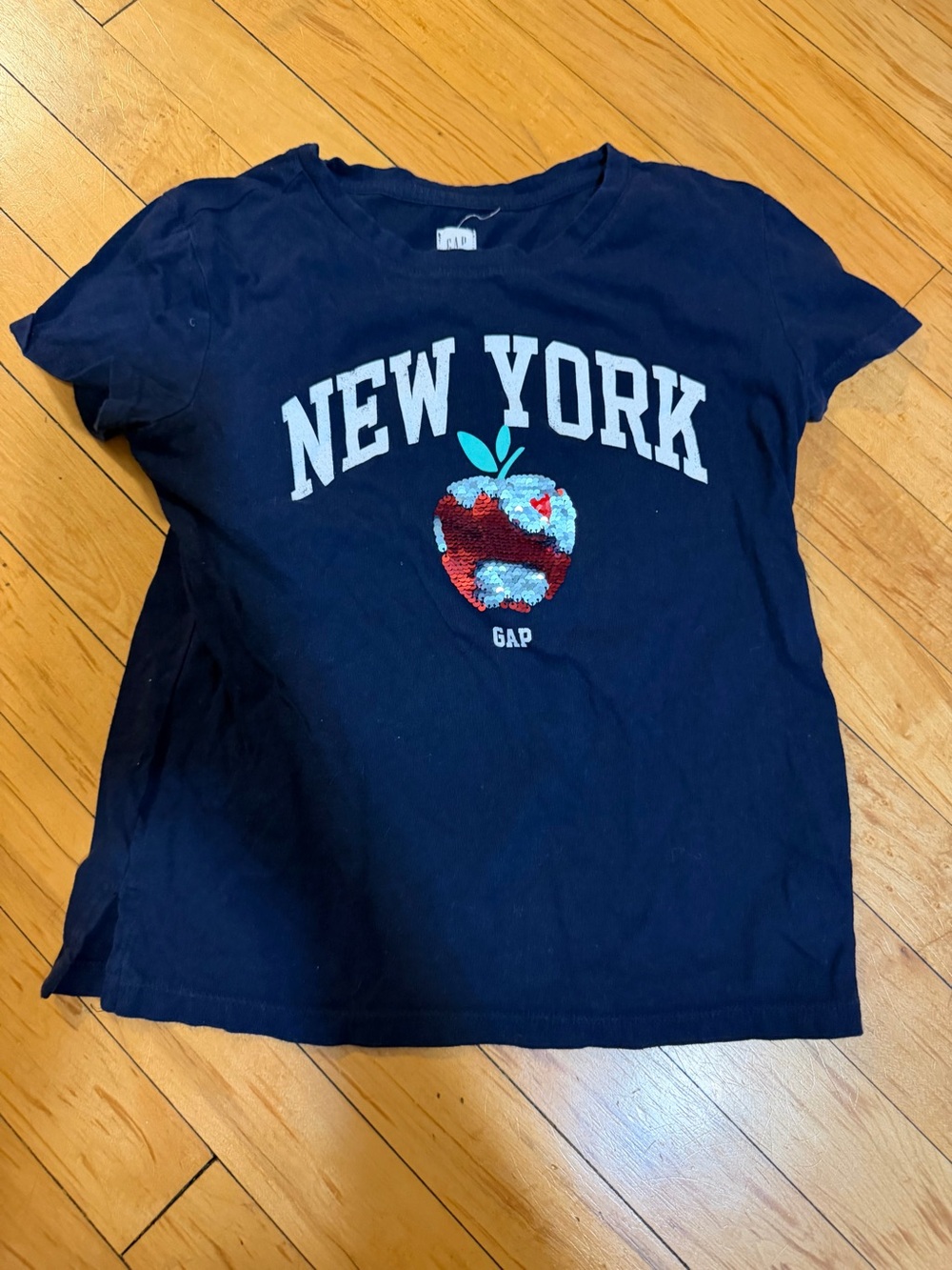 GAP Navy Short-Sleeve Tee with Red & Silver Sequin Apple